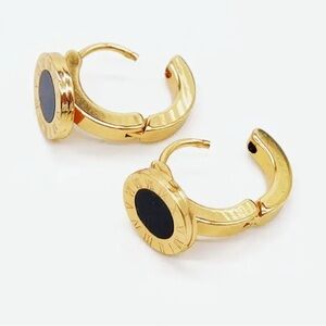 Gold Tone & Black Enamel Roman Numeral Hoops New